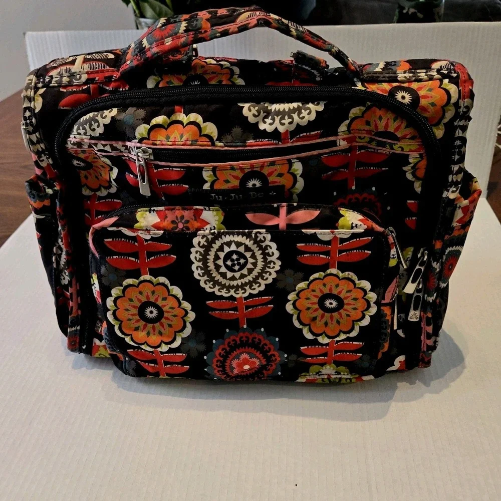 Ju Ju Be Dancing Dahlias floral Diaper Bag or cosmetic/ travel bag.Multi Pockets
